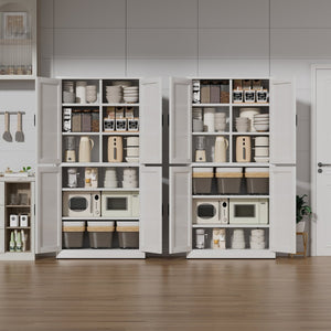 English Elm White Powder-coated Steel Pantry Cabinet with Adjustable Shelves for Kitchen or Bath T2398P413027