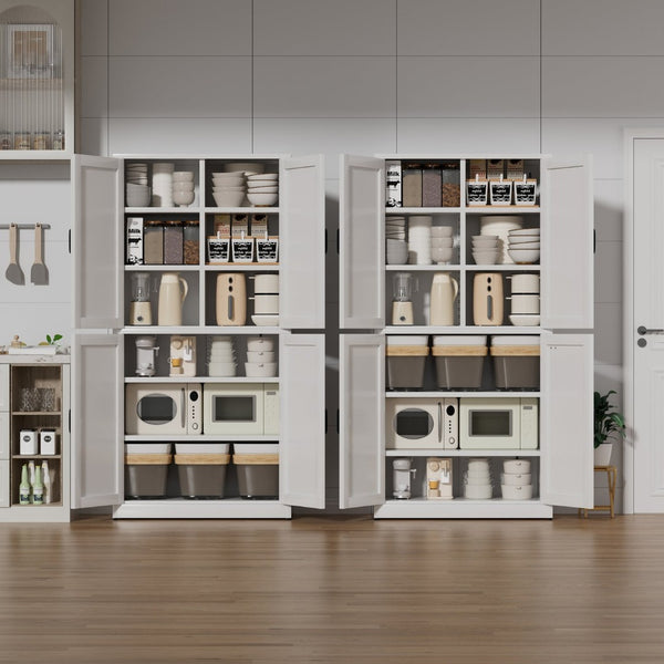 English Elm White Powder-coated Steel Pantry Cabinet with Adjustable Shelves for Kitchen or Bath T2398P413027