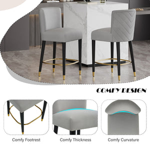 English Elm Christopher Knight Home® - 27inch-counterstool, modern rubberwood frame with light fabric upholstery, gold circular footrest accent Grey N780P224409G
