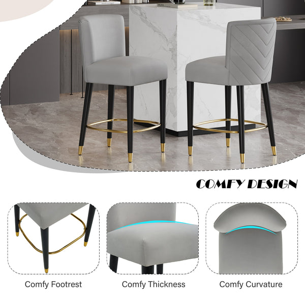 English Elm Christopher Knight Home® - 27inch-counterstool, modern rubberwood frame with light fabric upholstery, gold circular footrest accent Grey N780P224409G