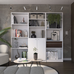 English Elm Aynor 3 Piece Home Bookcase Set with 12 Shelves and 2-Door Cabinet — Stylish Durable Storage Solution White 41 L x 28 W x 5 H B200S00316