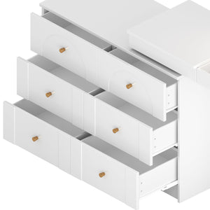 English Elm Vanity LED Mirror Desk with Flip-Top Dual Function, 7 Drawers & Multiple Shelves for Organized Glam White 32.28 L x 19.69 W x 8.86 H N733S363650K