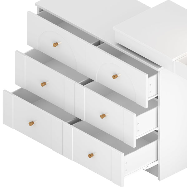 English Elm Vanity LED Mirror Desk with Flip-Top Dual Function, 7 Drawers & Multiple Shelves for Organized Glam White 32.28 L x 19.69 W x 8.86 H N733S363650K