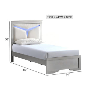 English Elm Lorana Plush Teddy Upholstered Twin Bed with Built-in Led Headboard for Kids Rooms Silver B078S00659