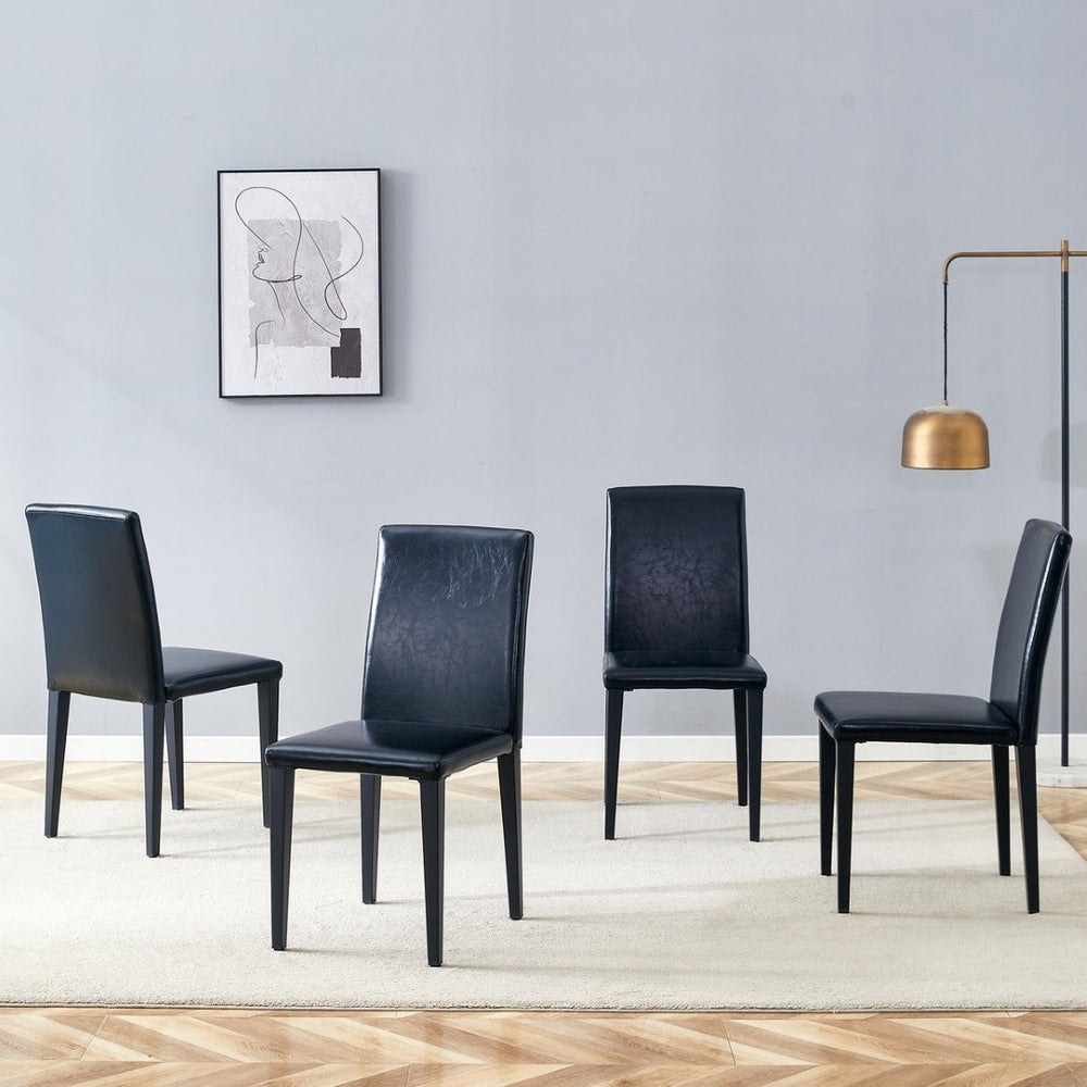 English Elm Four Black Pu Leather Dining Chairs with Steel Legs for Modern Industrial Kitchens W1151P372918