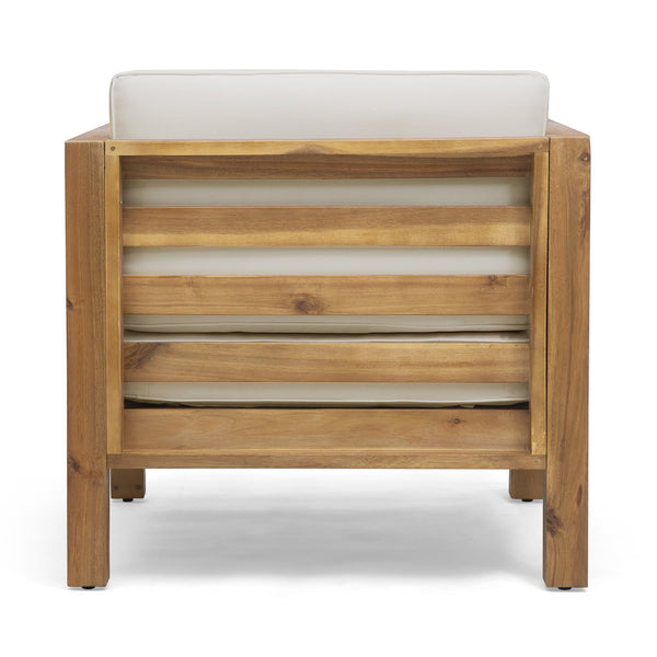 English Elm Christopher Knight Home® - OANA Outdoor Club Chair with Acacia Wood Frame, Removable Cushions, Slatted Design for Quick Drying Beige 65546.00BGE