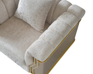 English Elm Chateau Three Piece Living Room Sofa Set Cream Upholstery Gold Steel Legs Glam B009S02179