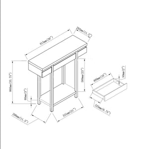 English Elm Entryway Slim Console Table with Hidden Drawer & Floating Shelf, Wooden Legs for Compact Storage and Display B107P302102