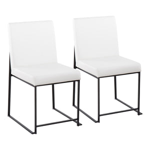 English Elm High Back Fuji Contemporary Dining Chair Set Of 2 In Black Steel & White Faux Leather - Stylish Comfort B202P223555