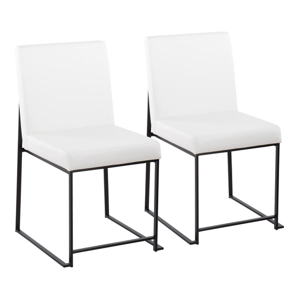 English Elm High Back Fuji Contemporary Dining Chair Set Of 2 In Black Steel & White Faux Leather - Stylish Comfort B202P223555
