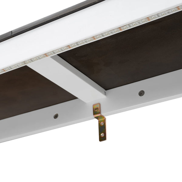 English Elm Twin Size Murphy Bed With Led Light – Stylish Space-Saving Wall Bed In White & Brown Cabinet Design N7090004013K-GIGA