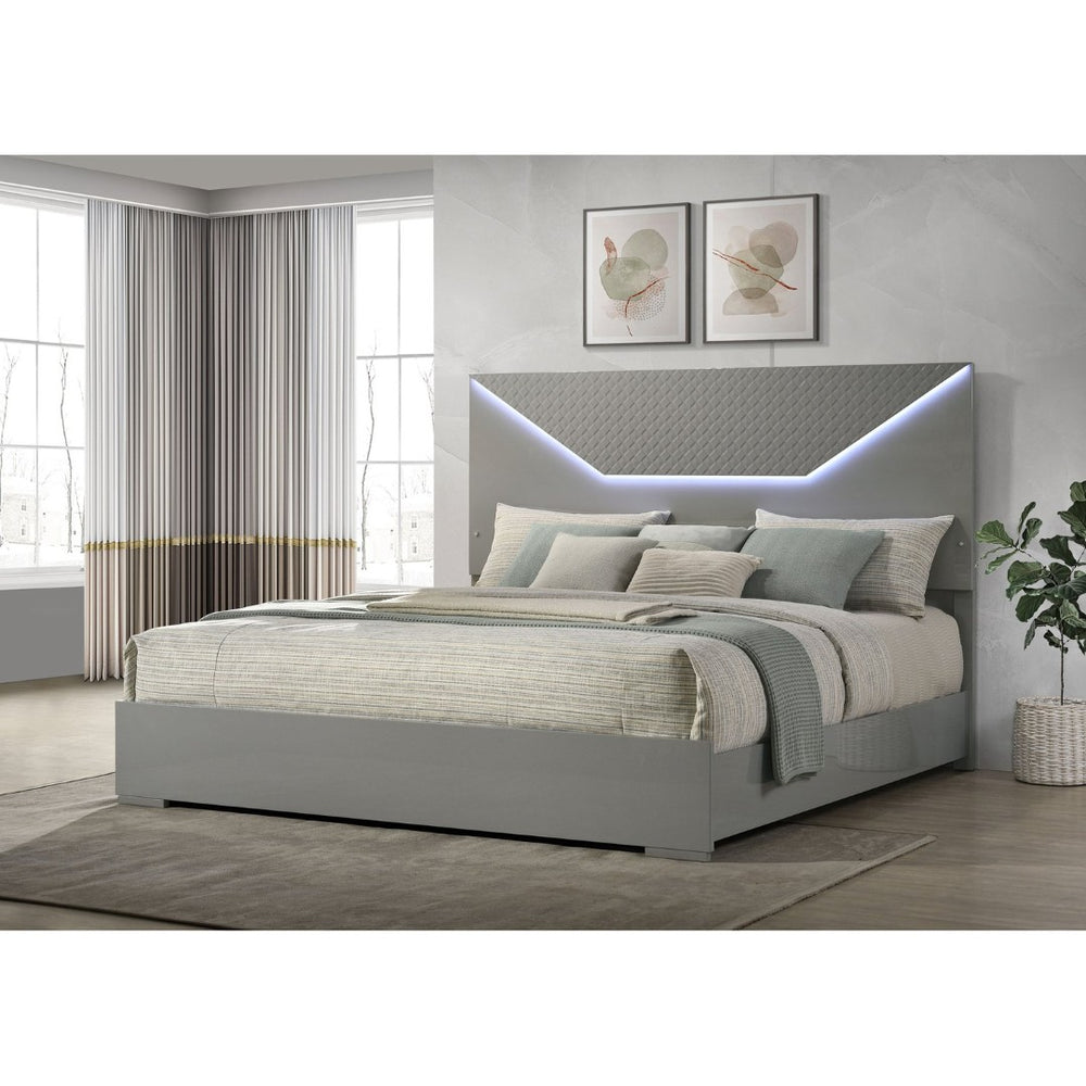 English Elm Pierce Eastern King Platform Bed with Led Headboard and Italian Gloss Finish B062S01804