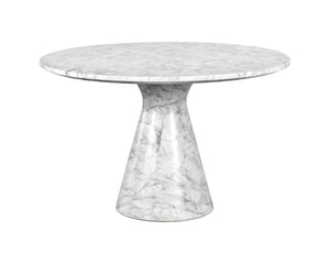 Sunpan SHELBURNE Round Dining Table - Elegant White Faux Marble Top with Tapered Base for Modern Spaces 106642