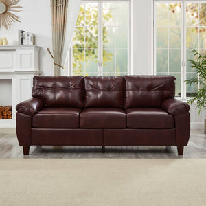 English Elm 79" Three Seat Pu Faux Leather Sofa Tufted Back Wide Arm with Hidden Storage Burgundy W1097S00247