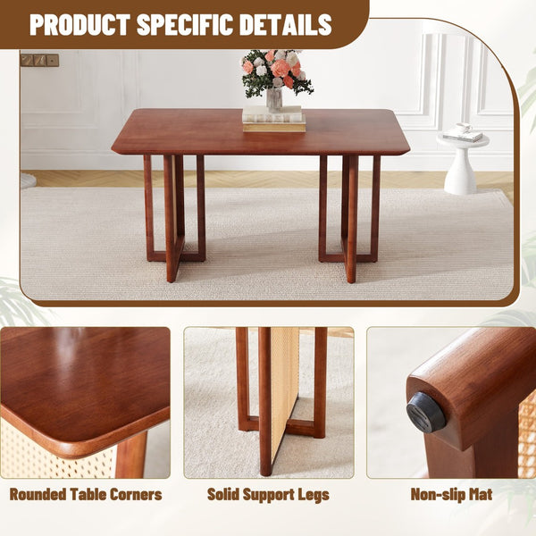 English Elm Table & Chair Set: Elegant Walnut Solid Wood Dining Table With 6 Ergonomic Brown Techno-Fabric Chairs W1151S04066-GIGA