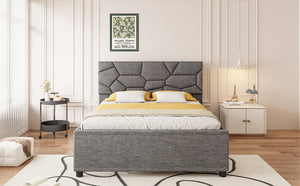 English Elm Queen Linen Upholstered Platform Bed with Brick Textured Headboard and Pull Out Trundle SF000004AAE-1