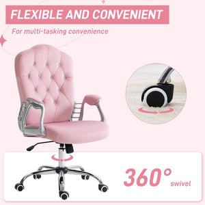 English Elm Vinsetto Plush Velvet Office Chair, Adjustable Pink Desk Chair With Swivel Wheels & Tilt Comfort Function W2225P217514-GIGA