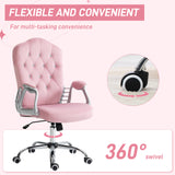 English Elm Vinsetto Home Office Chair, Velvet Computer Chair, Button Tufted Desk Chair With Swivel Wheels, Adjustable Height, and Tilt Function, Pink