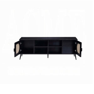 English Elm Black TV Stand Rattan Accent with Metal Legs, 4 Shelves & 2 Doors for Sleek Storage and Display (98) B062P209413