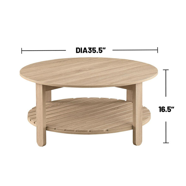 English Elm Round Engineered Wood Coffee Table With Storage Shelf – Natural Finish For Modern Farmhouse Style B016P379400-GIGA