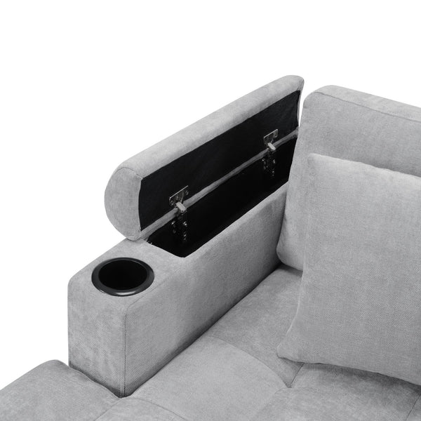 English Elm Modern U-shaped Sectional Sofa 115.7" Corner Couch with Chaise, Chenille Tufted Cushions, USB Ports and Storage LIGHT GREY N719S002150R