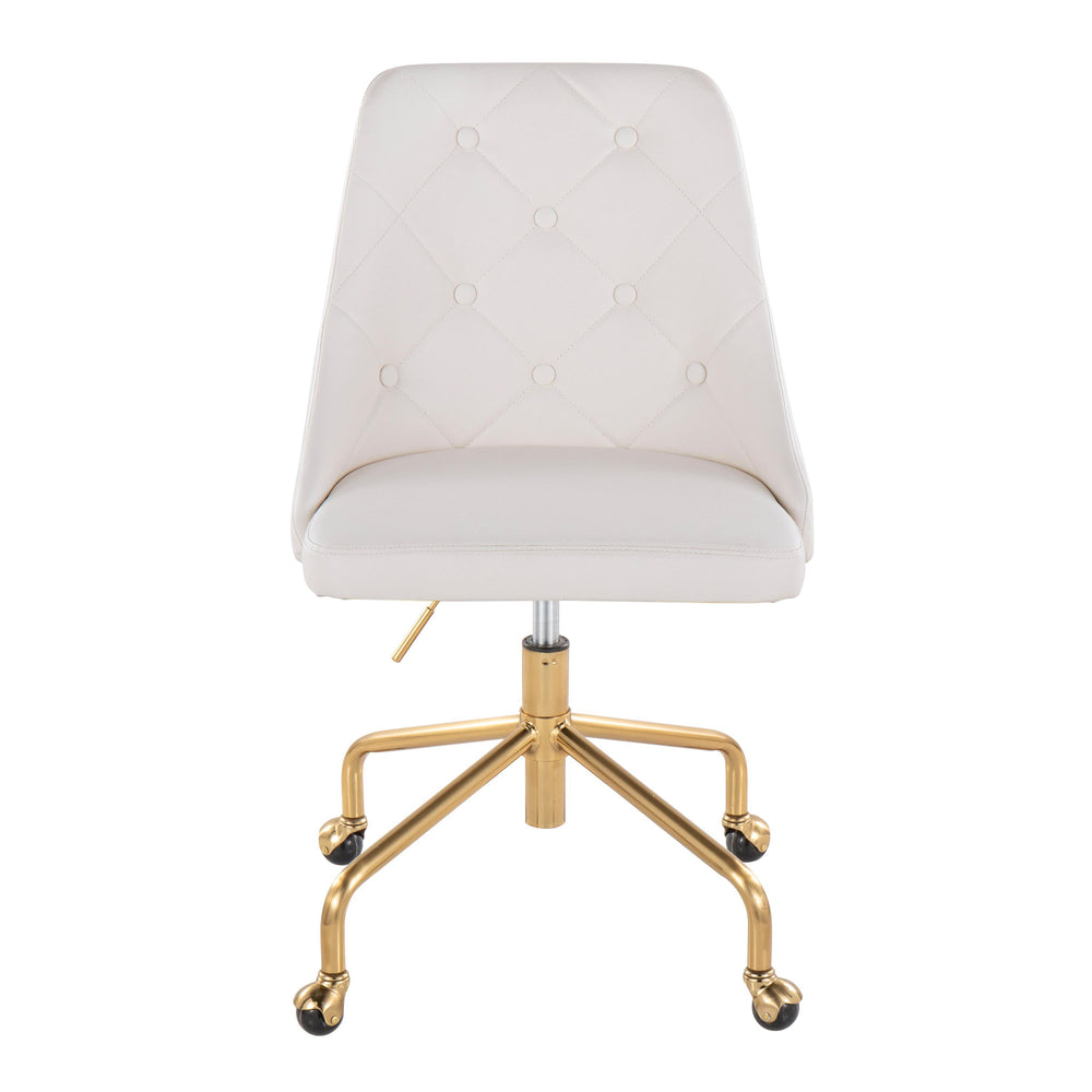 English Elm Marche Upholstered Adjustable Office Chair with Button Tufted Back, Gold Casters, Swivel Comfort White B202P223943