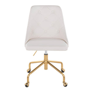 English Elm Marche Upholstered Adjustable Office Chair with Button Tufted Back, Gold Casters, Swivel Comfort White B202P223943
