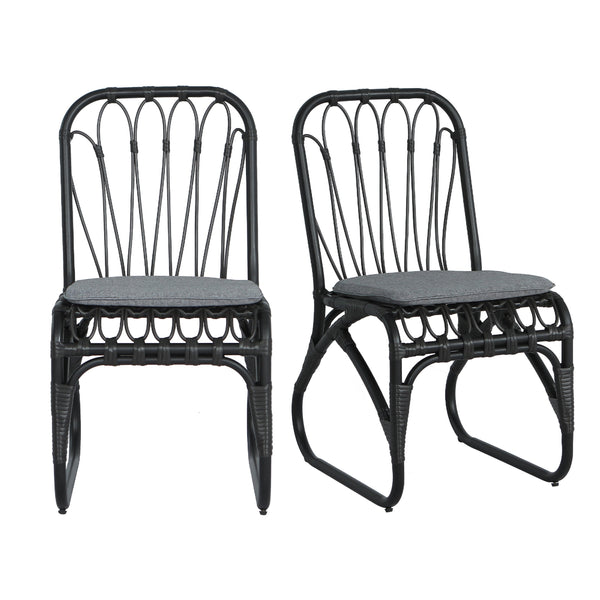 English Elm Christopher Knight Home® - Outdoor Hand-Woven PE Rattan Patio Dining Chairs Set of 2 with Iron Frame 400lb Capacity, No Assembly Required Black+ Gray N762P236169G