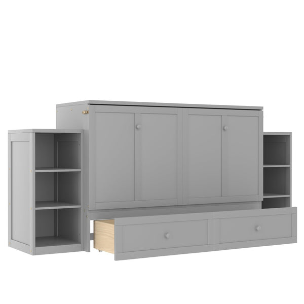 English Elm Queen Murphy Bed With Stylish Storage Drawers & Shelves - Perfect For Compact Spaces & Guest Rooms! W1580S00256-GIGA