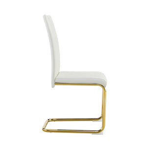 English Elm Tempered Glass Dining Set Seats 4 with Gold Metal Legs and White Pu Leather Chairs W3875S00046