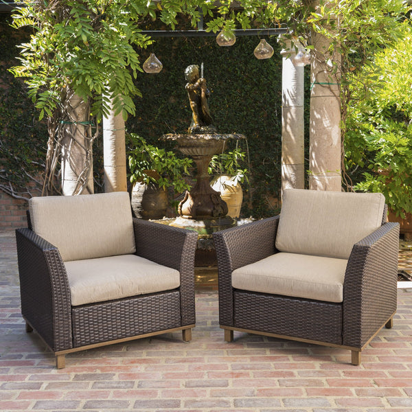 English Elm Christopher Knight Home® - GLENWOOD Single Sofa Brown PE Rattan Outdoor Armchair with Iron Frame, Waterproof Fabric, Compact 52.5" L x 33.15" W x 19.5" H 60773.00MBG