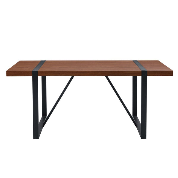 English Elm Table & Chair Set: Industrial Walnut Dining Table With 8 Brown Suede Chairs For Modern Spaces W1151S02433-GIGA