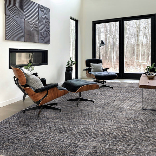 Capel Rugs Veld Hand-knotted Area Rug: Modern Black And White Pattern Inspired By Traditional Pampa Design Stone, Black 70% Wool 30% Viscose 1302rs07060906340