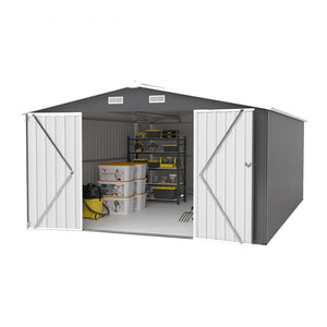 English Elm Campcraft Galvanized Steel Outdoor Storage Shed with Lockable Doors and Four Air Vents Dark Gray W1598S00022
