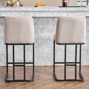 English Elm Set Of 2 Modern Upholstered Counter-Height Bar Stools With Button-Tufted Backrest - Beige Elegance W1901P225271-GIGA