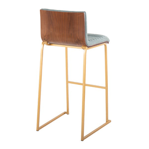 English Elm Mason 30" Contemporary Barstool Set Of 2 - Gold Metal, Walnut Wood & Plush Green Fabric Seating B202P222242