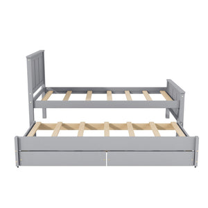 English Elm Twin Pine Platform Bed with Pull-out Trundle Storage Drawers for Kids or Guests Gray N7090008815E