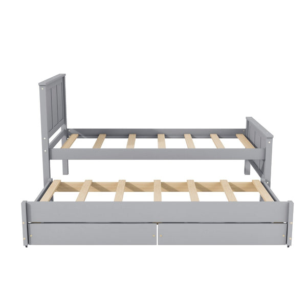 English Elm Twin Pine Platform Bed with Pull-out Trundle Storage Drawers for Kids or Guests Gray N7090008815E