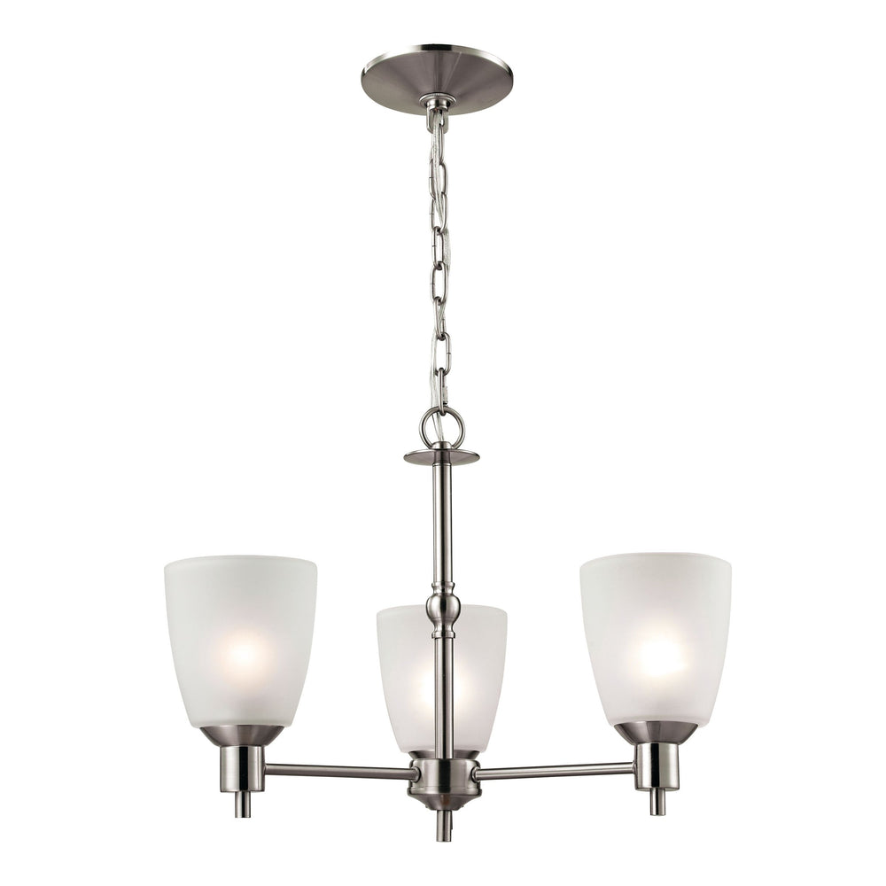 Thomas Lighting Jackson Three Light Chandelier Brushed Metal with White Glass for Dining Entryway Nickel 20 inches 1303CH/20