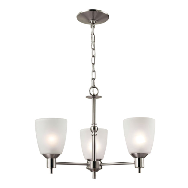 Thomas Lighting Jackson Three Light Chandelier Brushed Metal with White Glass for Dining Entryway Nickel 20 inches 1303CH/20