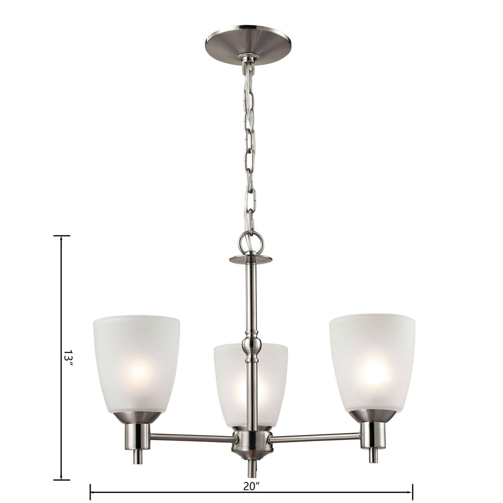 Thomas Lighting Jackson Three Light Chandelier Brushed Metal with White Glass for Dining Entryway Nickel 20 inches 1303CH/20
