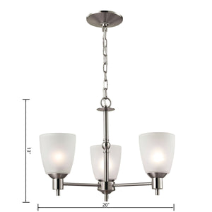 Thomas Lighting Jackson Three Light Chandelier Brushed Metal with White Glass for Dining Entryway Nickel 20 inches 1303CH/20