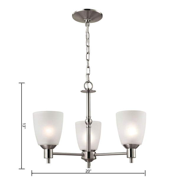 Thomas Lighting Jackson Three Light Chandelier Brushed Metal with White Glass for Dining Entryway Nickel 20 inches 1303CH/20