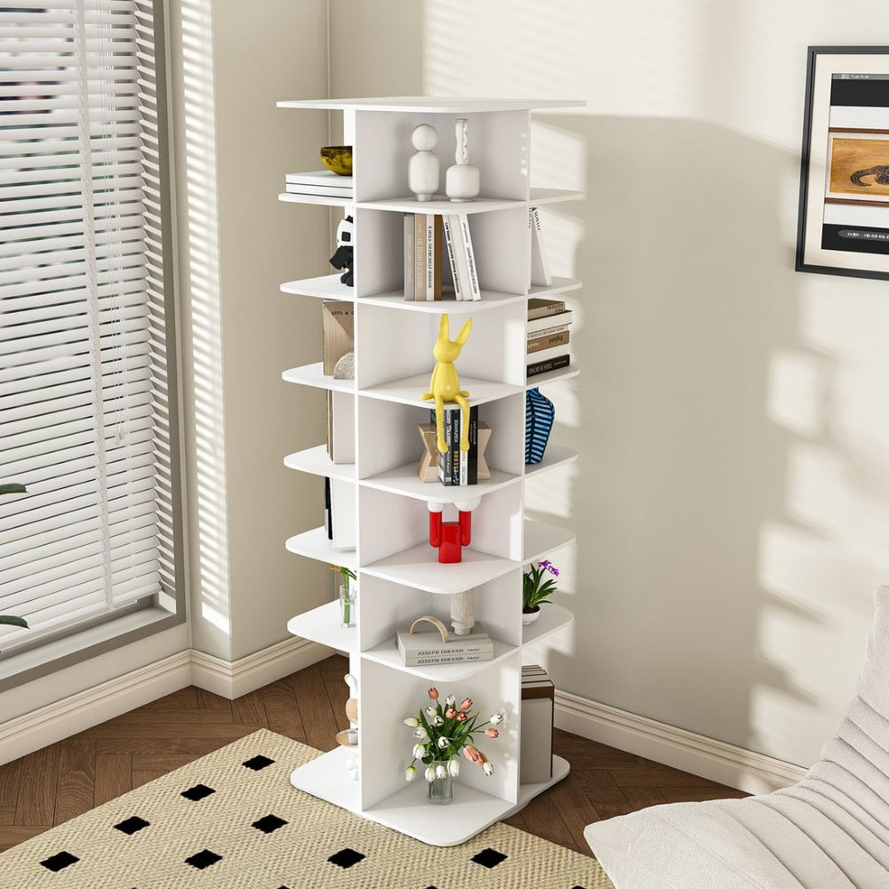 English Elm Rotating Shoe Rack Tower - 7-Tier 360° Spinning Organizer For 28 Pairs, Space-Saving Design In White W2699P270167-GIGA