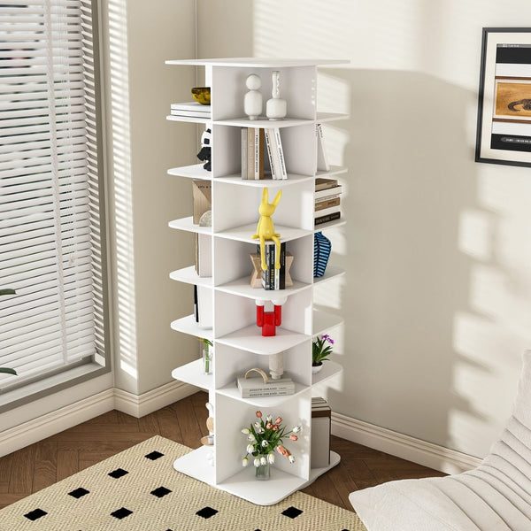 English Elm Rotating Shoe Rack Tower - 7-Tier 360° Spinning Organizer For 28 Pairs, Space-Saving Design In White W2699P270167-GIGA