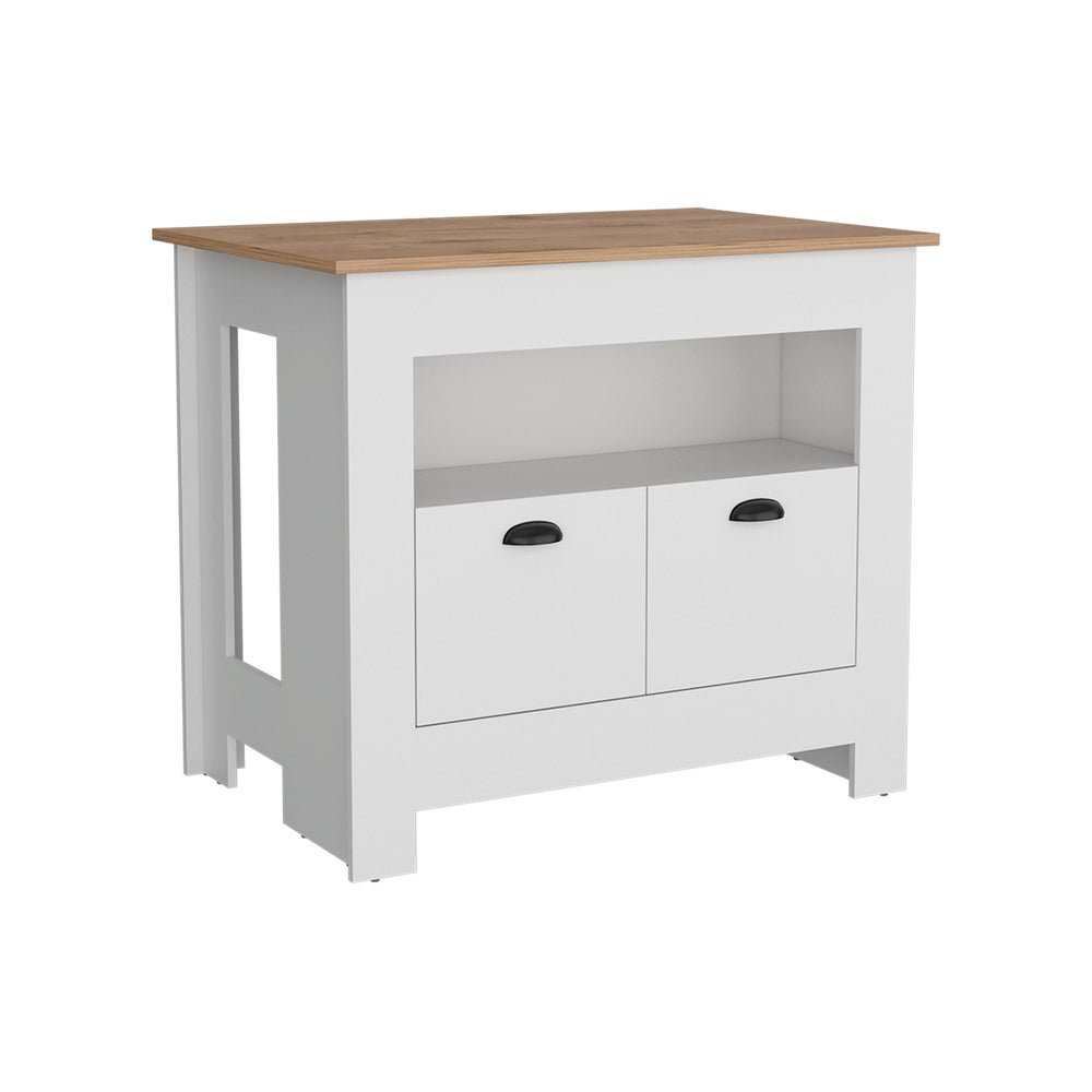 English Elm Floyd 35" H Kitchen Island with 2 Doors & 3 Shelves, White/Macadamia Finish, Engineered Wood Storage Solution B097P199732