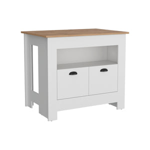 English Elm Floyd 35" H Kitchen Island with 2 Doors & 3 Shelves, White/Macadamia Finish, Engineered Wood Storage Solution B097P199732
