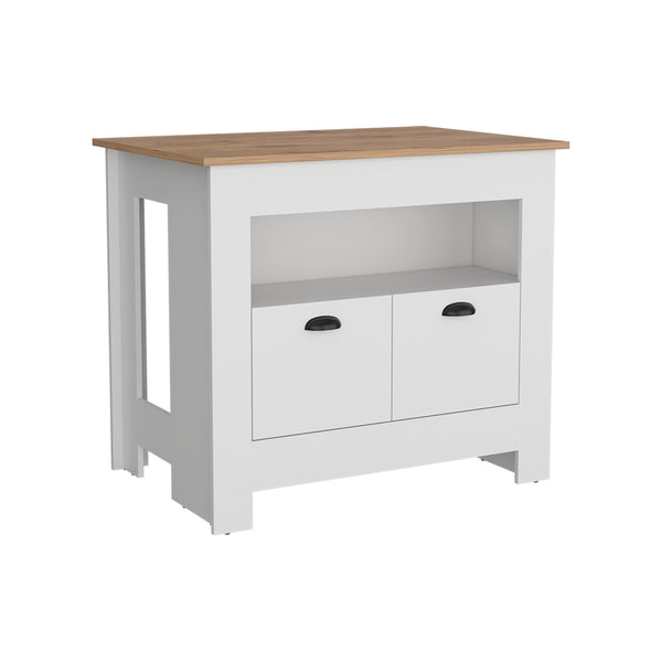 English Elm Floyd 35" H Kitchen Island with 2 Doors & 3 Shelves, White/Macadamia Finish, Engineered Wood Storage Solution B097P199732