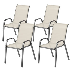 English Elm Stackable Outdoor Dining Chairs Set of 4 Mesh Back Patio Seating with Steel Frame T3971P444964