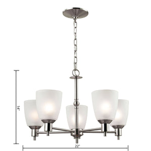 Thomas Lighting Jackson Three Light Chandelier Brushed Metal with White Glass for Dining Entryway Nickel 22 inches 1305CH/20